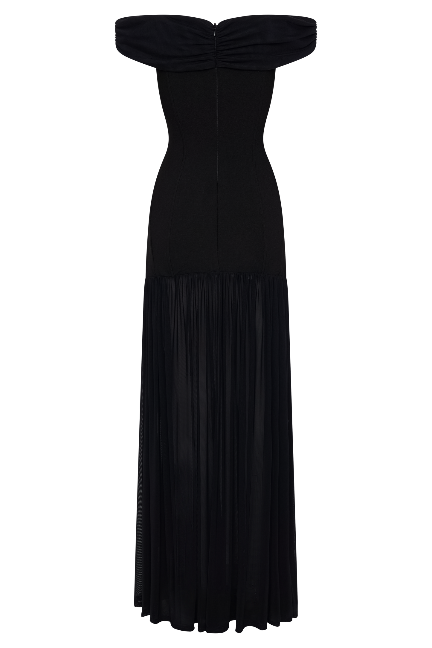 Vestido largo maxi de crepé con hombros caídos Kellie - Negro