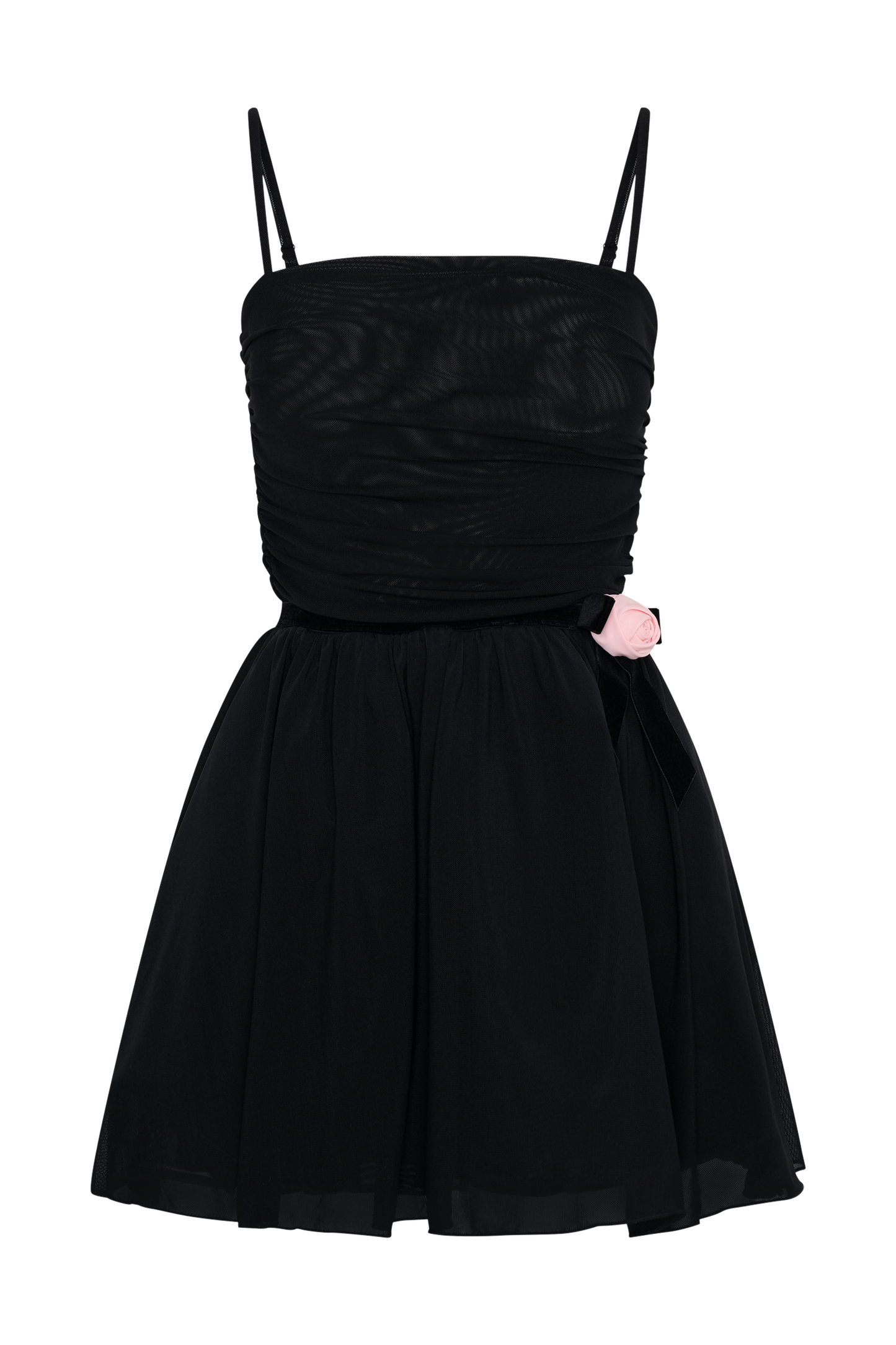Vestido Mini de Malla con Flor Mischa - Negro