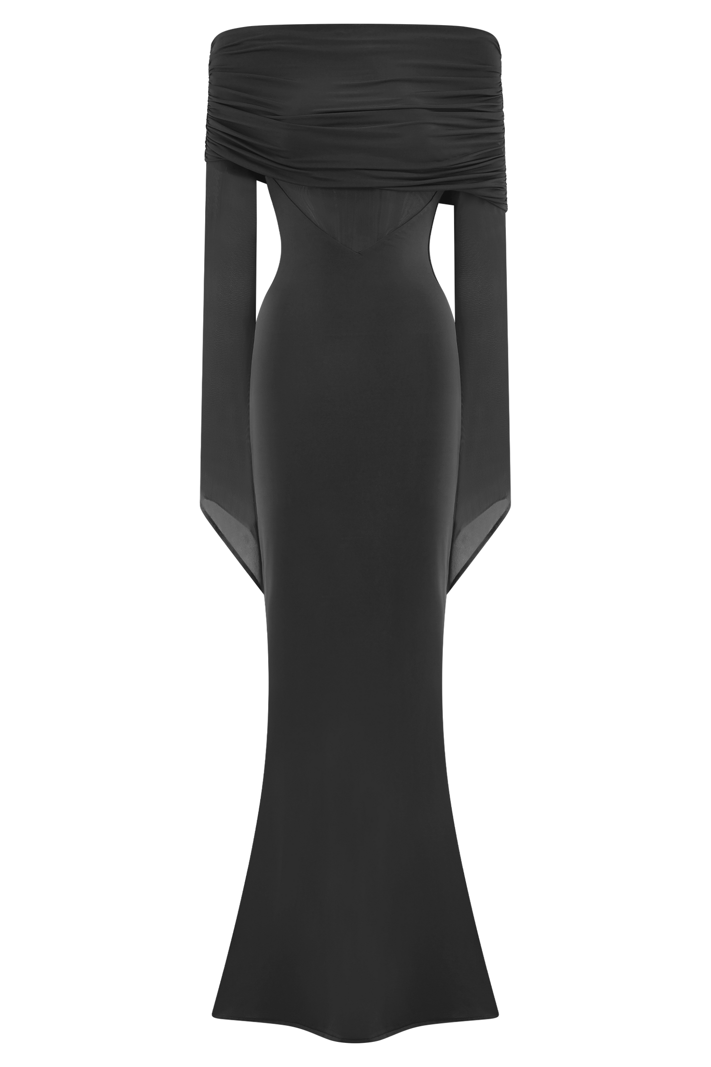 Vestido largo maxi de un solo hombro Kaitlin en silueta halter con malla - Negro