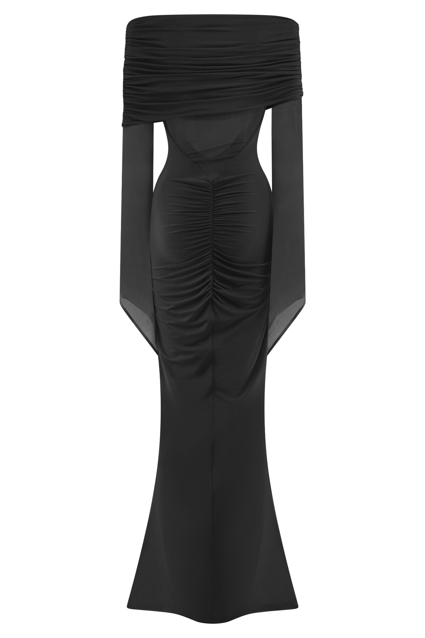 Vestido largo maxi de un solo hombro Kaitlin en silueta halter con malla - Negro