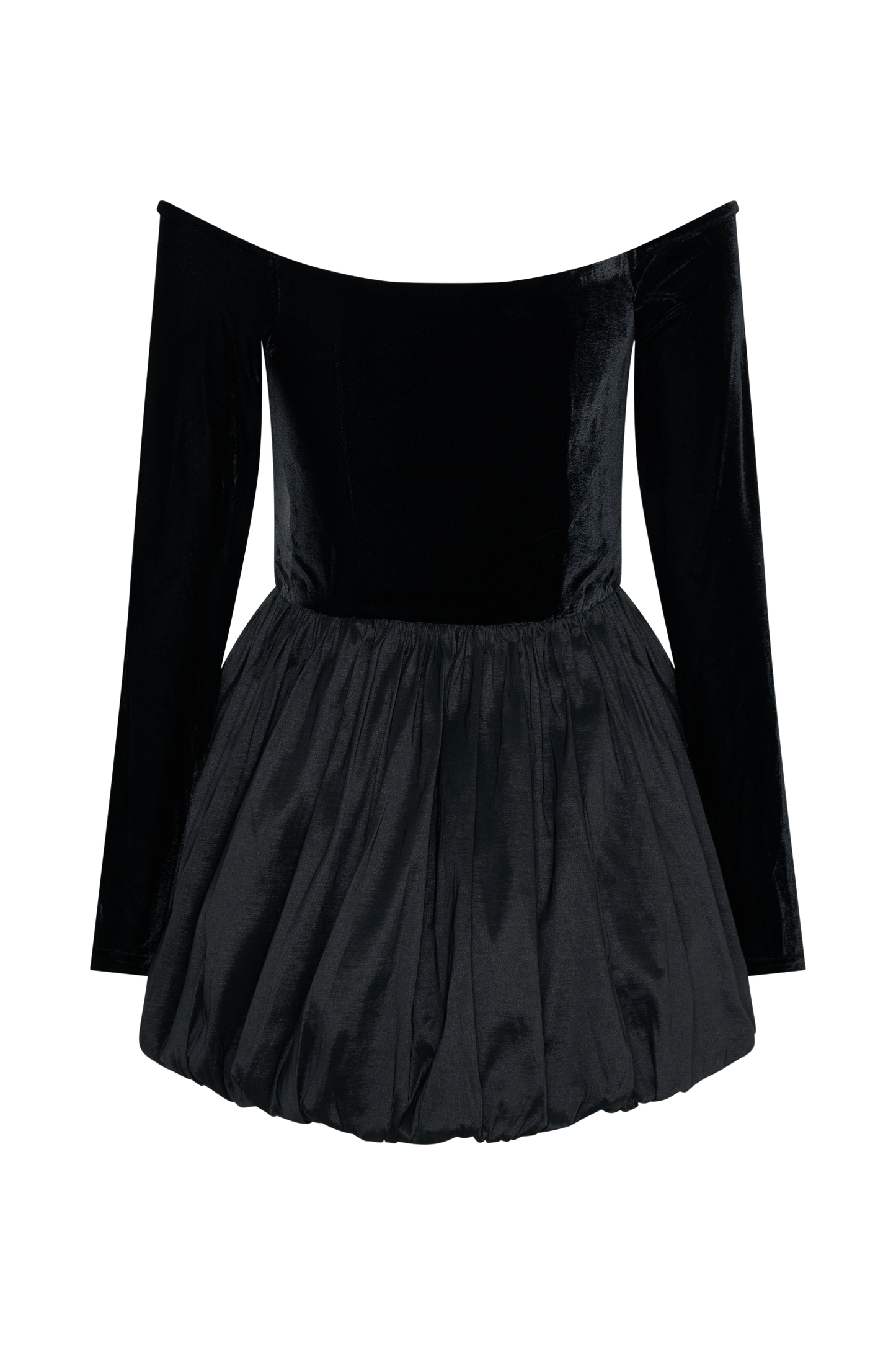 Vestido Mini con Hombros Descubiertos de Terciopelo Liv Off - Negro