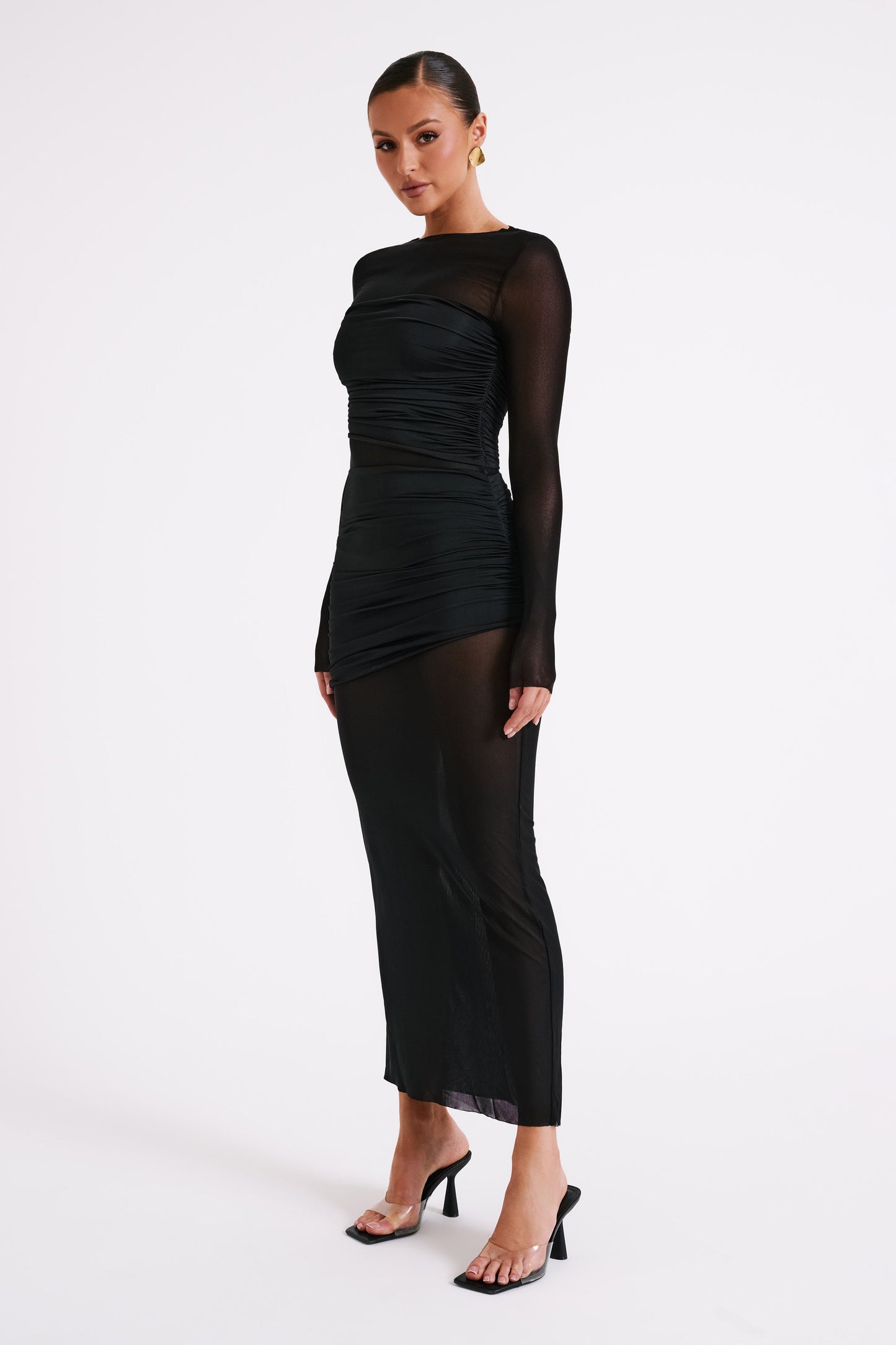 Vestido maxi de malla y nylon Kate - Negro