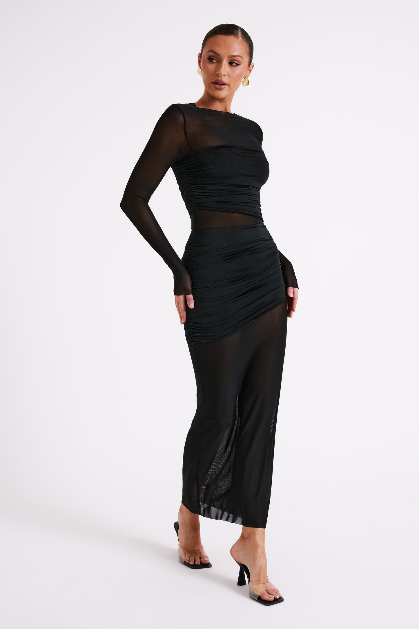 Vestido maxi de malla y nylon Kate - Negro