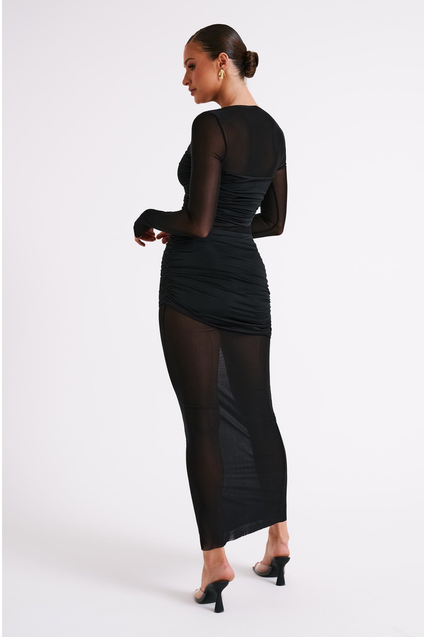 Vestido maxi de malla y nylon Kate - Negro