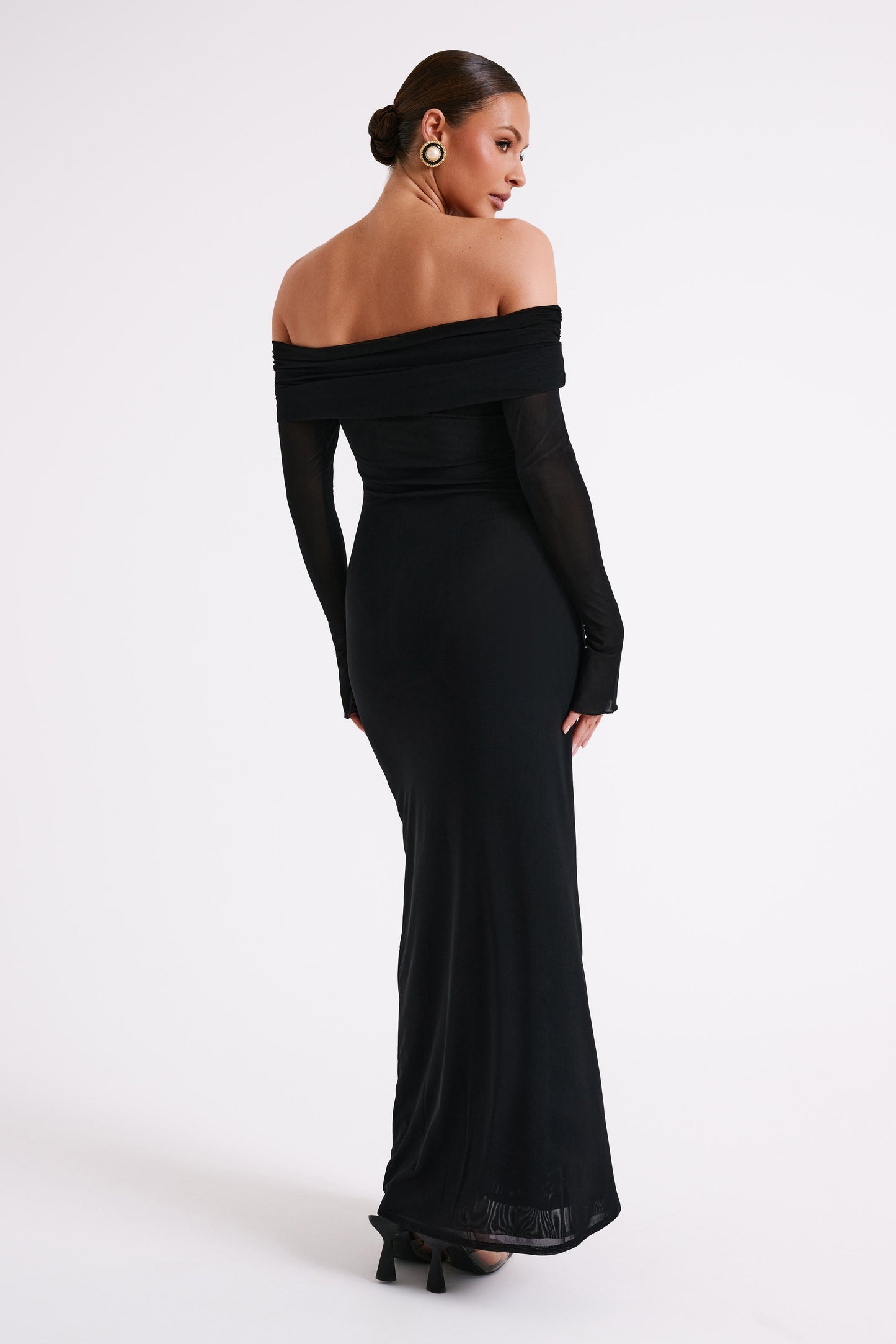 Vestido largo maxi transparente sin hombros Josie - Negro