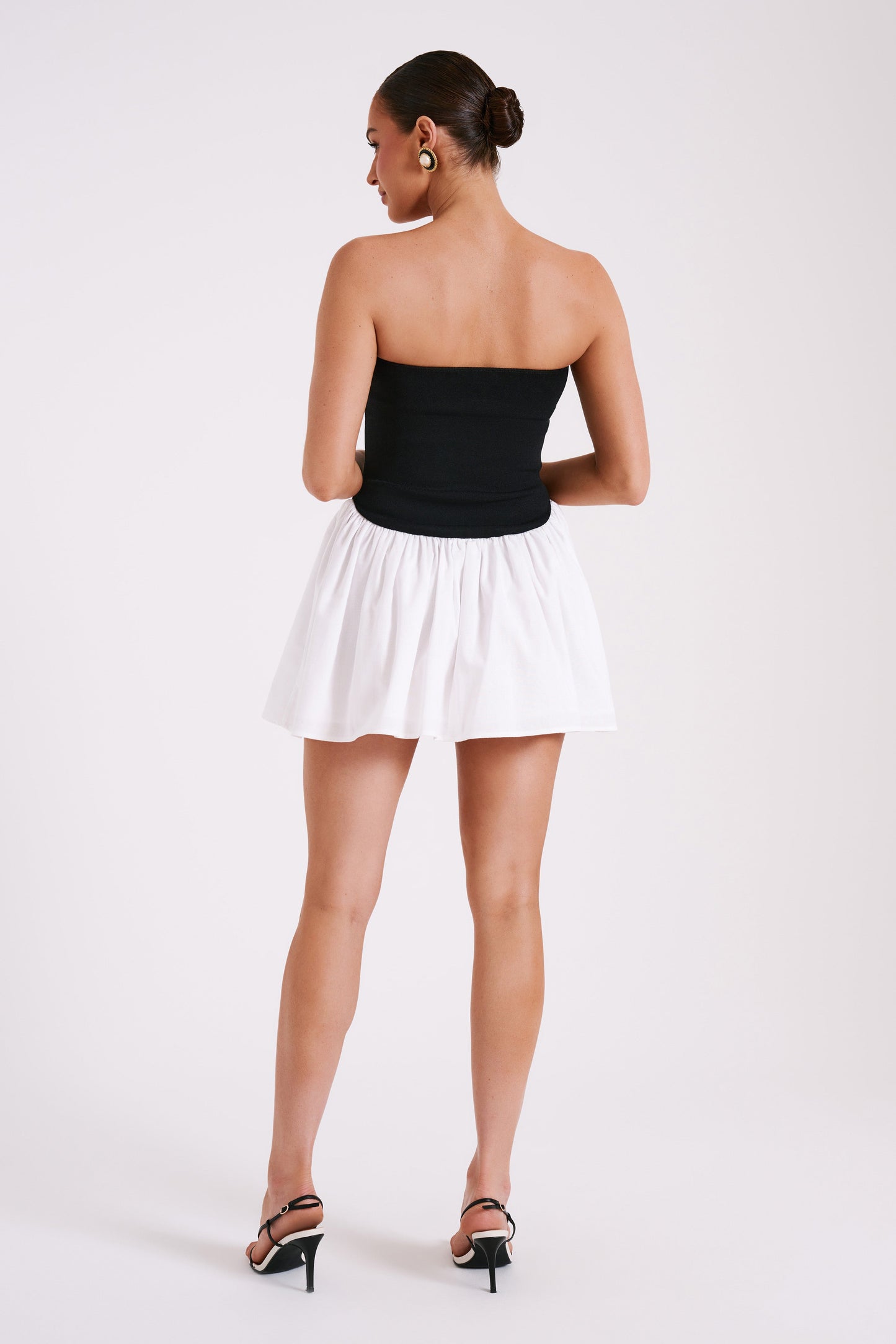 Vestido corto de punto y lino Hannah - Negro/blanco