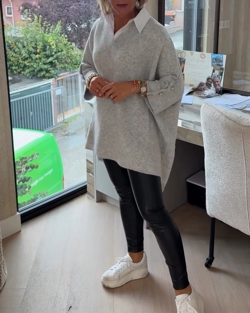 Pull con cuello en V, buttons y diseño asimétrico