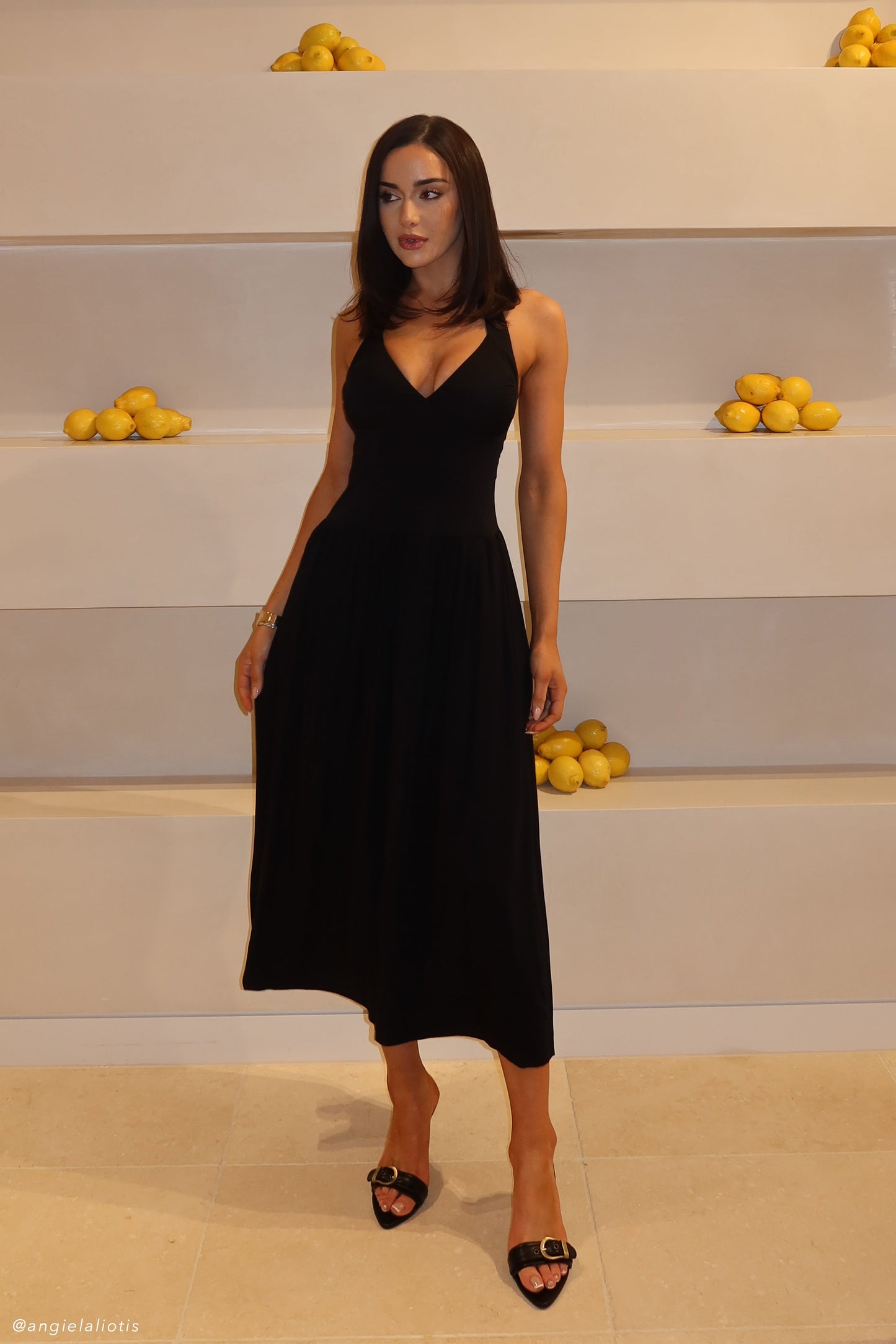 Vestido midi Harriette Halter - Negro