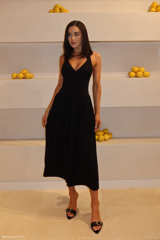 Vestido midi Harriette Halter - Negro