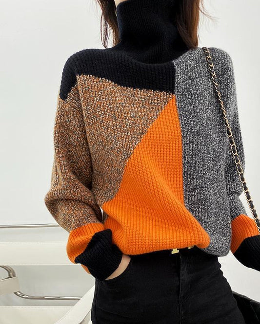 Cárdigan de bloques de color con cuello elevado
