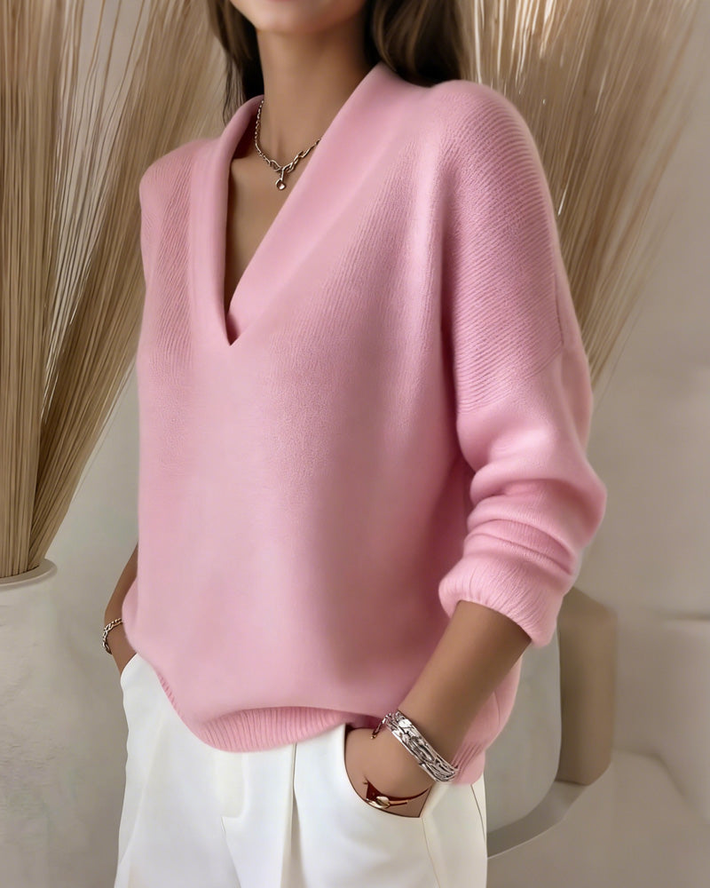 Pull de color sólido décontracté con escote en V