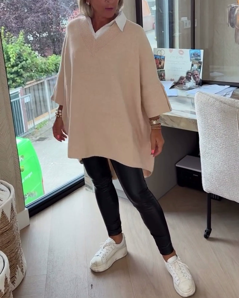 Pull con cuello en V, buttons y diseño asimétrico